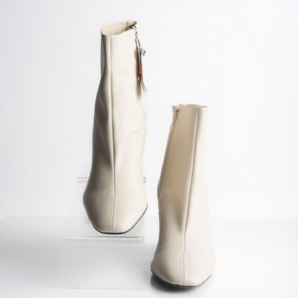 Zara Womens Ankle Boots Ivory Leather Zip Up Square Toe Heeled US 10 EU 41 NWD - Picture 4 of 9